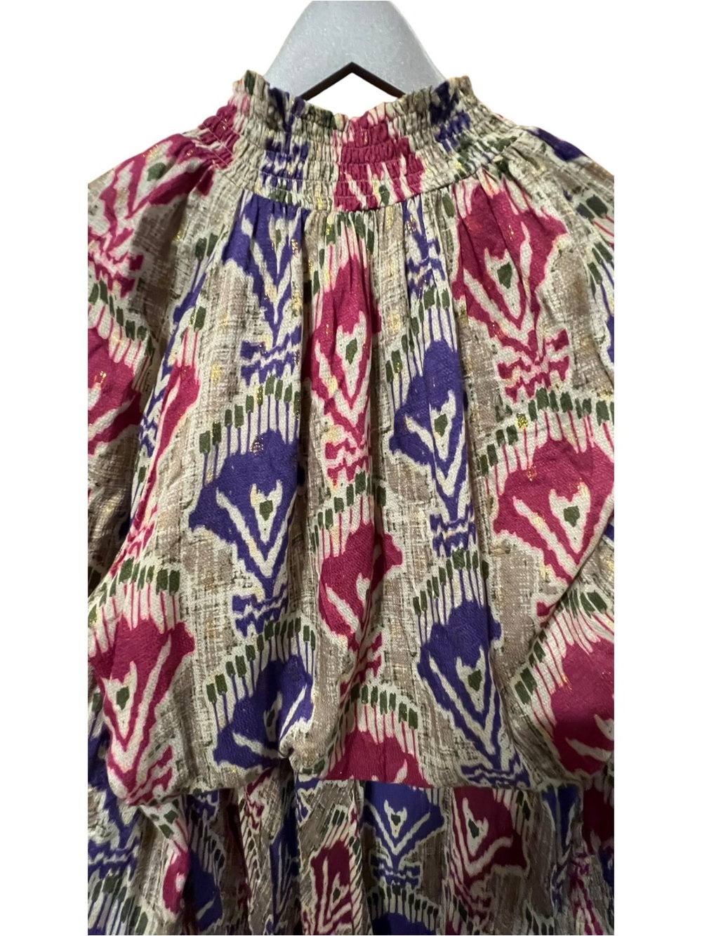 Oliphant Metallic Ikat Blouse & Maxi Skirt Set Pink Purple Gold Size Medium - Picture 7 of 14